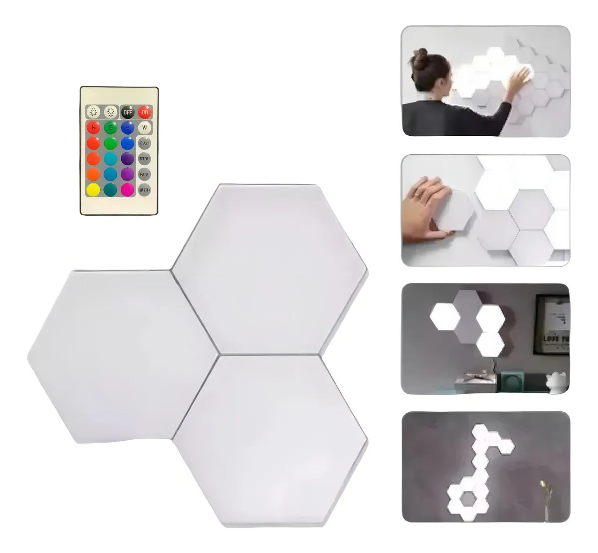 HexaAura™ – Set de 3 Luces LED RGB Hexagonales + Control