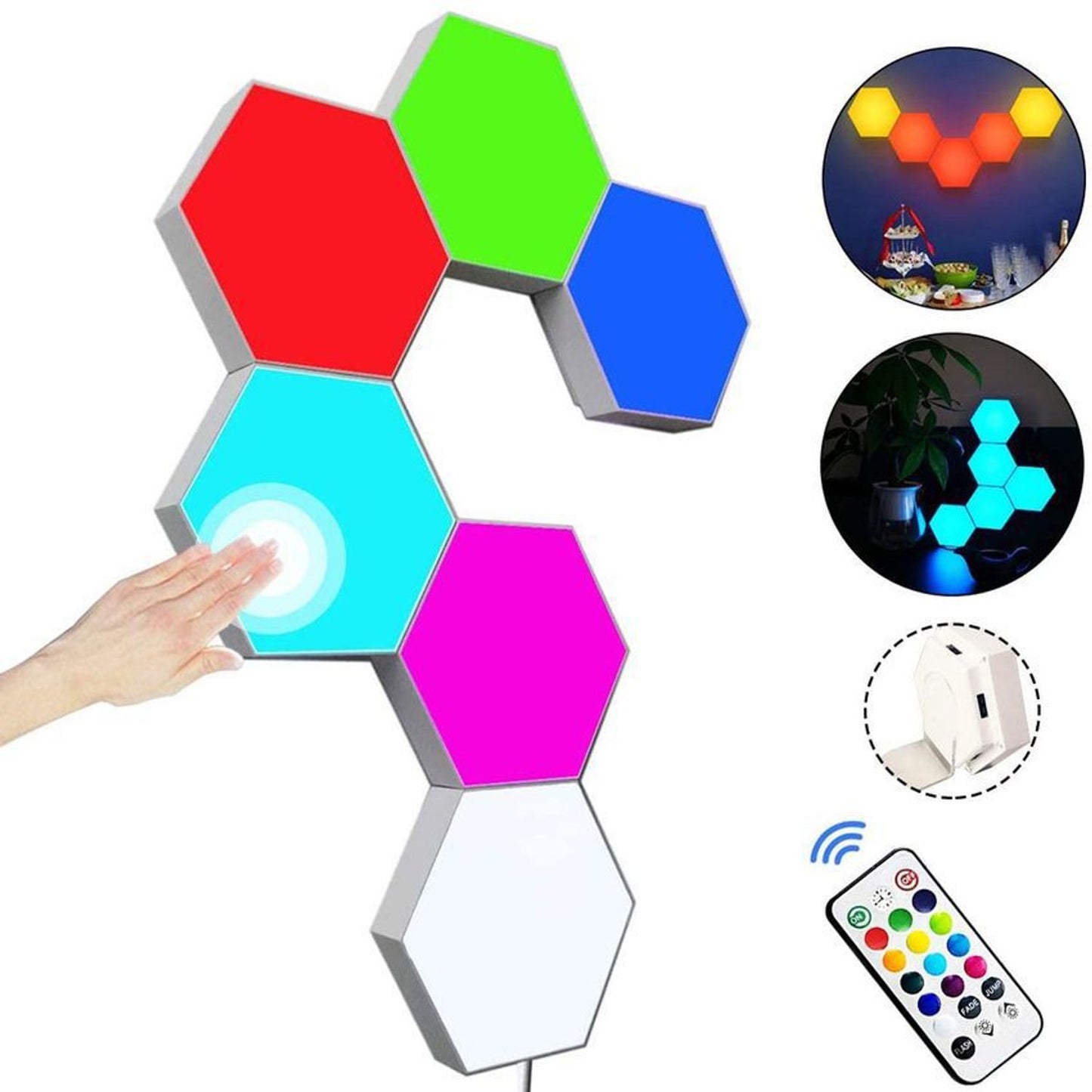 HexaAura™ – Set de 3 Luces LED RGB Hexagonales + Control